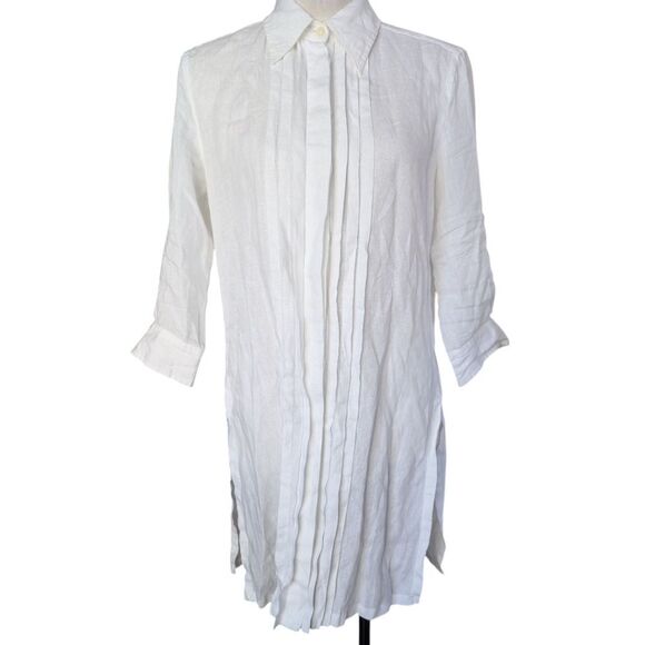 MaxMara White Pure Linen Tuxedo Style Tunic Shirt Medium - Picture 2 of 11